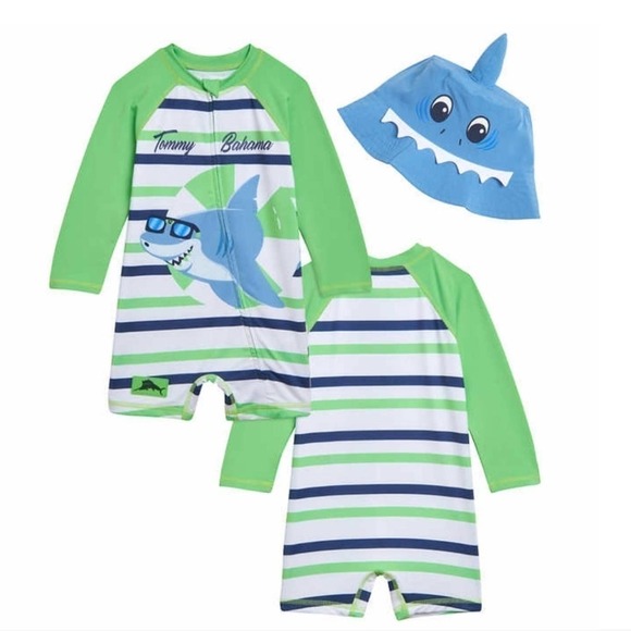 🛑 2 / $40 Sale! Tommy Bahama Infant 2-piece Swim Set UPF50+ / Shark Print  NWT - Picture 1 of 9
